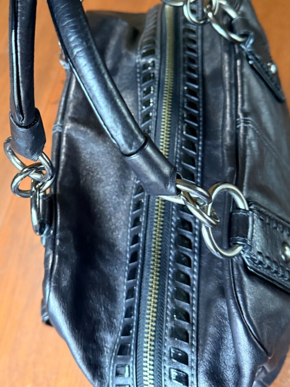 COACH Limited Edition Whipstitch Black Leather Satchel Kisslock 15994 - Picture 9 of 13